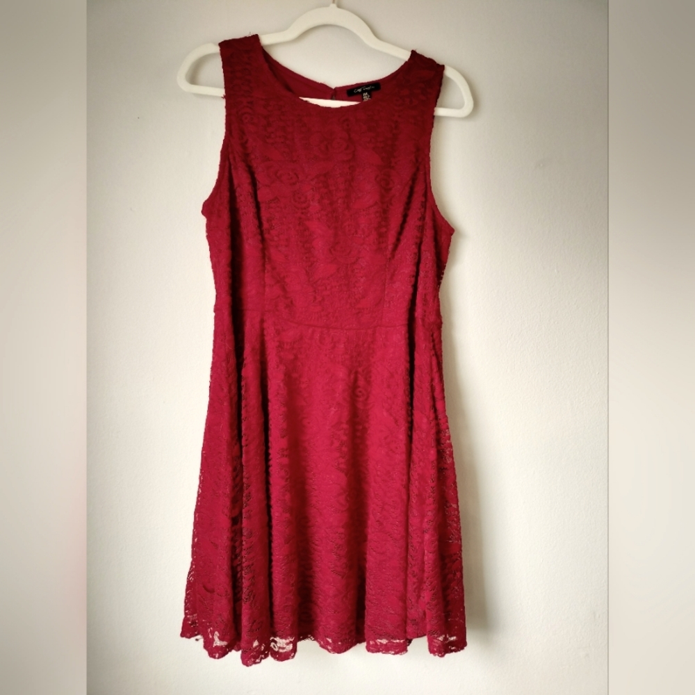 Red Lace Tank Juniors Dress
